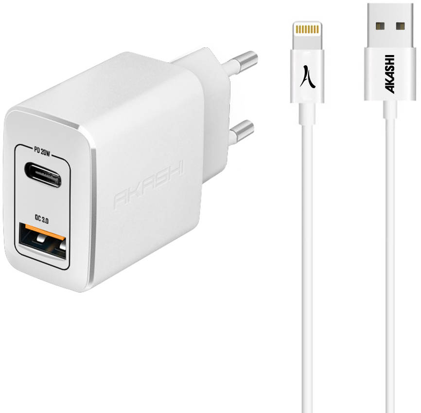 Chargeur Secteur 20w 3A USB-C+USB CAB1M LIGHTNING