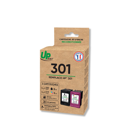 2 CARTOUCHES COMPATIBLES HP 301XL noir couleur